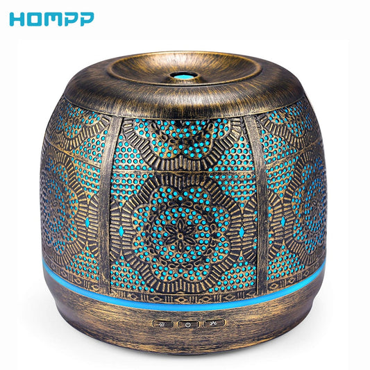 Aroma Diffuser 500ml Bronze Metal Aromatherapy Diffuser for Essential Oil 7 Color Fragrance Lamp Humidifier for Baby Office Home