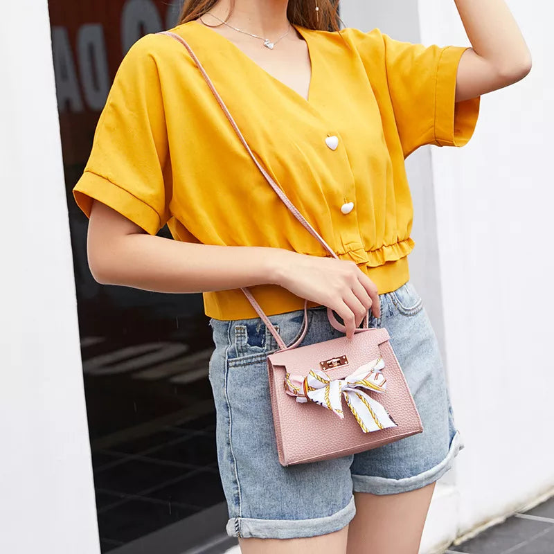 Leather Bow-Knot Shoulder Bag Messenger Purse Bag Women Single Strap Crossbody Handbag Purse Small 5 Colors