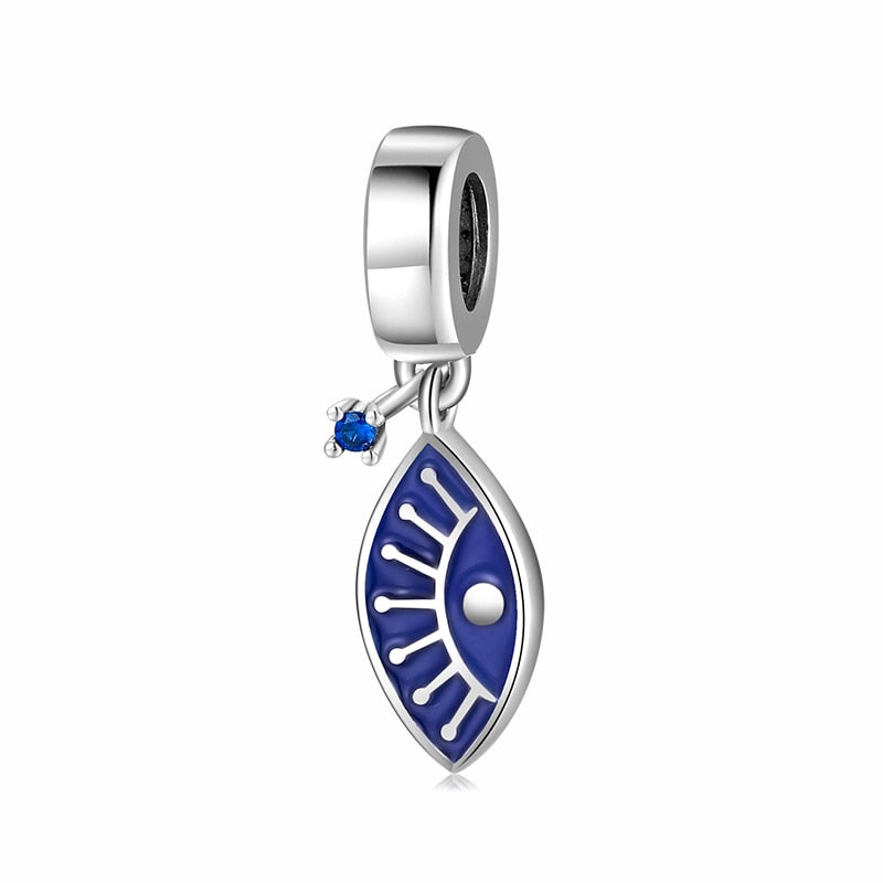 Fashion 925 Sterling Silver Colorful Blue and White Enamel Eye CZ Beads Fit Original JIUHAO Charm Bracelet Jewelry Making 2021