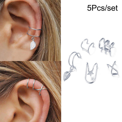 LATS Gold Color Leaves Ear Cuff Black Non-Piercing Ear Clip Earrings for Women Men Fake Cartilage Earring Cuff Jewelry Wholesale