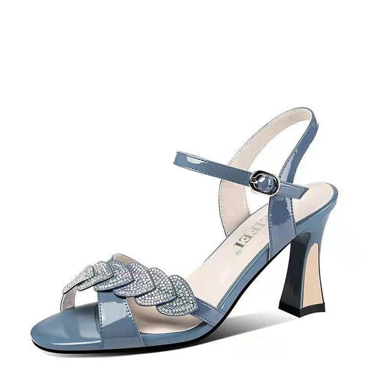 Women&#39;s High Heels Fashion Sexy Rhinestone Wedge Heel Open Toe Party Sandal 2022 Summer New Outdoor Buckle Round Toe Women Pumps