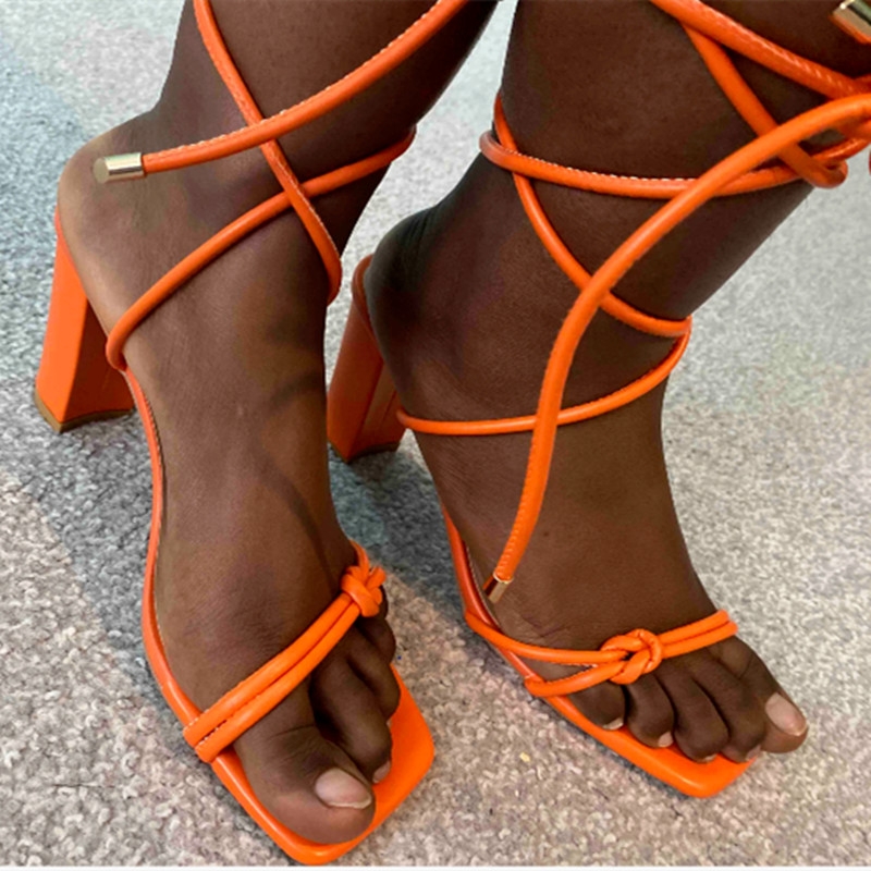 Women's High Heels Sexy Cross Tie 2022 Summer New Outdoor Banquet Narrow Band Pumps White Square Toe Open Toe Braided High Heels