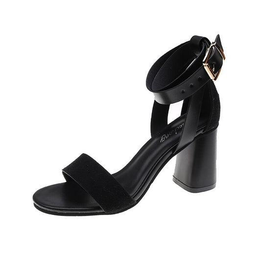 Women's Buckle Strap Open Round Toe High Heels
