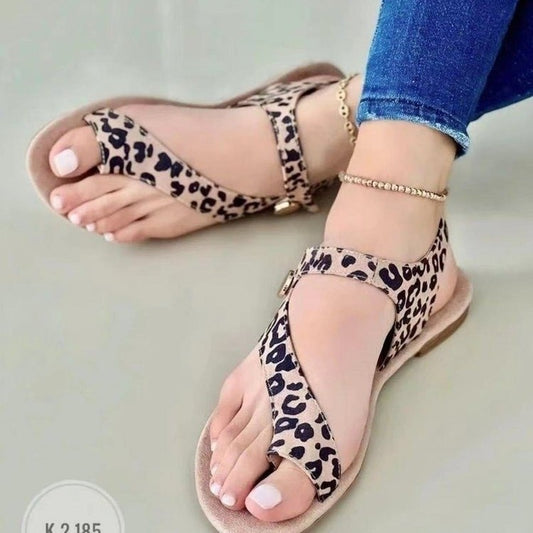 Women&#39;s Sandals 2022 Summer New Fashion Outdoor Leopard Print Clip-toe Round Head Beach Trend Flat Flip-flops Plus Size 35~43