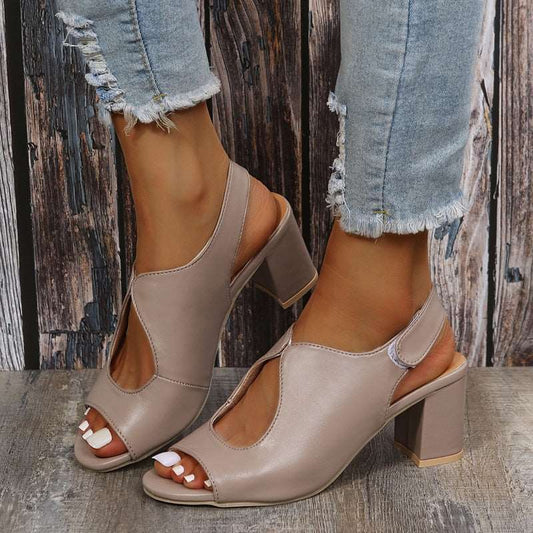 2022 Summer New Sexy Beach Fish Mouth Sandals Fashion Hollow Thick Heels High Casual Open Toe Trend Women Shoes Plus Size 35~43