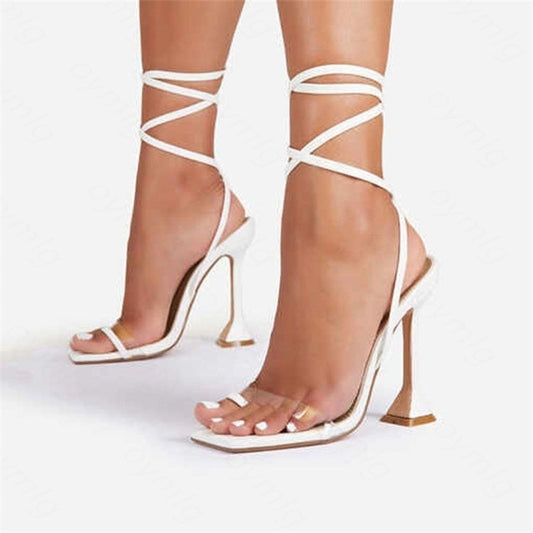 Sexy Women&#39;s Pumps 2022 Summer New Transparent Fashion Cross-Tie Open Toe Fish Mouth Shoes Casual Square Heel Banquet High Heels