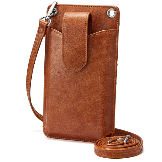 S-ZONE Women Crossbody Cell Phone Purse Wallet Faux Leather Lanyard Case with RFID Blocking