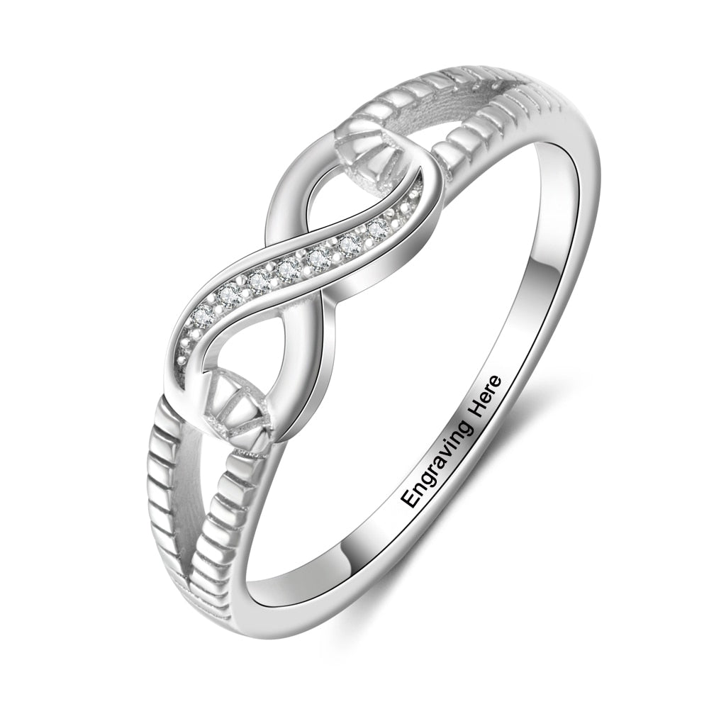 Silver Color Infinity Rings for Women Endless Love Symbol Wedding Personalized Engraved Ring Jewelry Gift for Mother