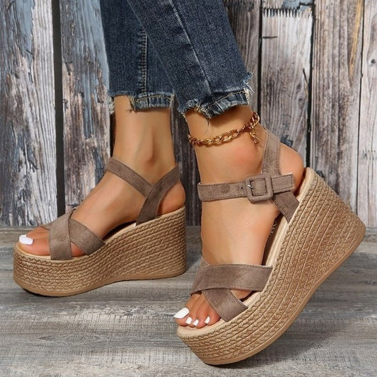 Sexy Roman Sandals Buckle Open Toe 2022 Summer New Anti-Slip Waterproof Cozy Beach Shoes Cross Tie Wedge Fashion Sandalias Mujer