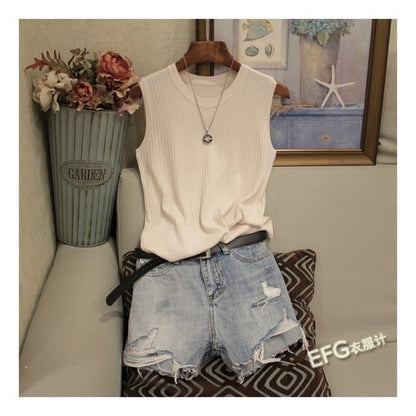 Knitted Vests Women Top O-neck Solid Tank Blusas Mujer De Moda Spring Summer New Fashion Female Sleeveless Casual Thin Tops 4588