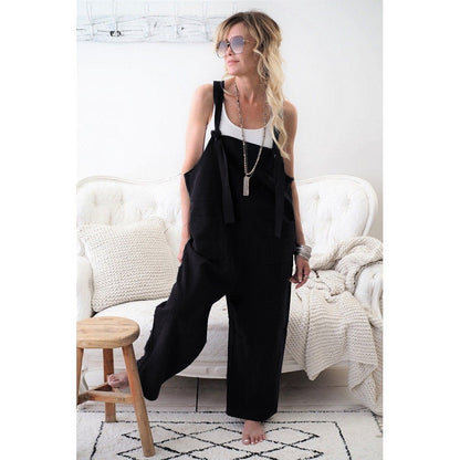 Women Rompers Casual Loose Jumpsuits Baggy Overalls With Pockets Solid Sleeveles Straps Bandage Harem Pants Basic Outfit Clothes