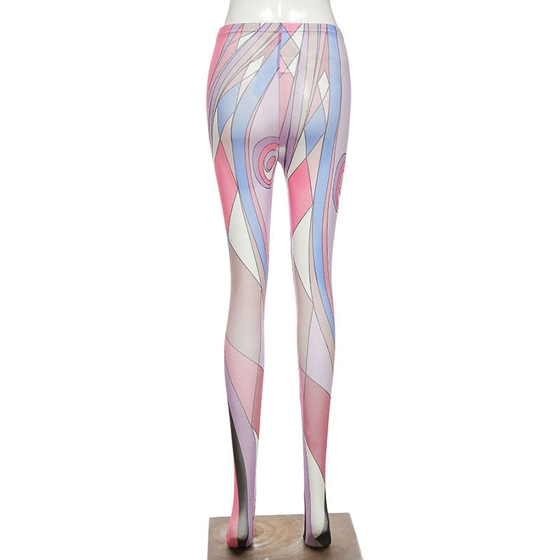 EtherealBe aesthetic patterned leggings for women in vibrant pink and pastel colors