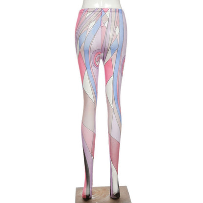 EtherealBe aesthetic patterned leggings for women in vibrant pink and pastel colors