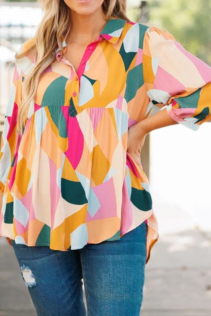 Heathered Collared Neck Long Sleeve Blouse