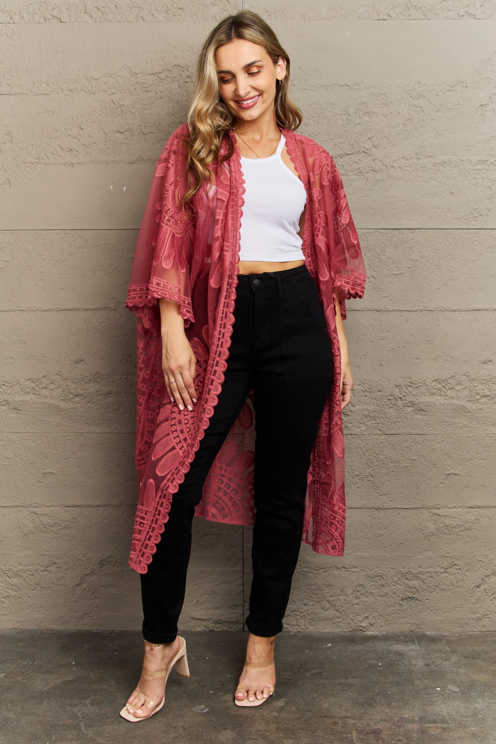 Justin Taylor Legacy Lace Pink Rose Duster Kimono