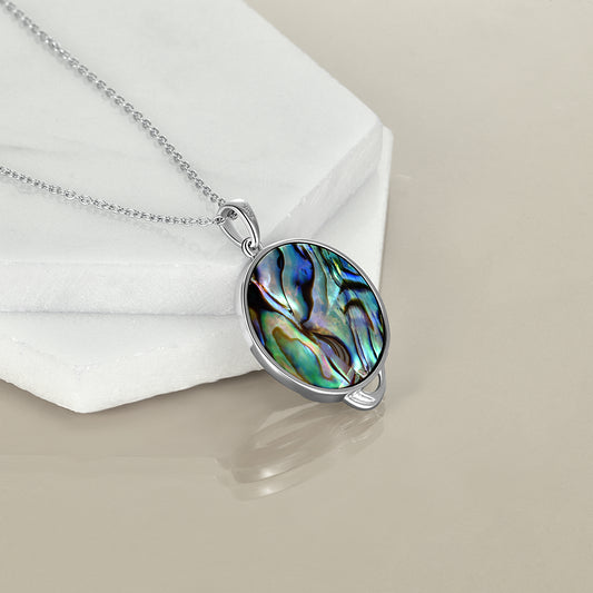 Sterling Silver Classic Sea Mermaid Crescent Moon Necklace with Abalone Shell