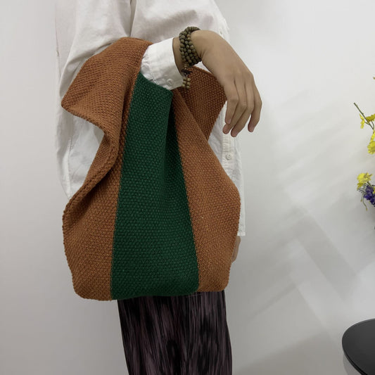 Casual Striped Knitting Large Tote Bag Panelled Crochet Women Handbags Handmade Summer Beach Woven Bag Simple Shopper Purse 2022