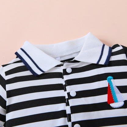 Embroidered Collared Neck Short Sleeve Romper
