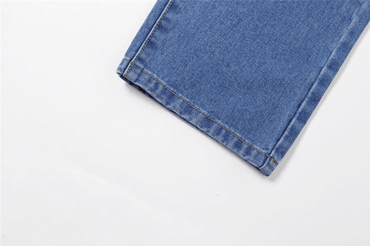 Fashion High-rise Straight-leg Butterfly Print Casual Jeans
