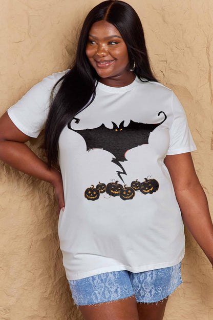 Simply Love Full Size Bat & Pumpkin Graphic Cotton T-Shirt