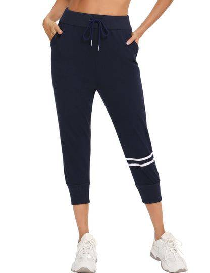 Ladies Casual Sports Color Contrast Line Cropped Pants