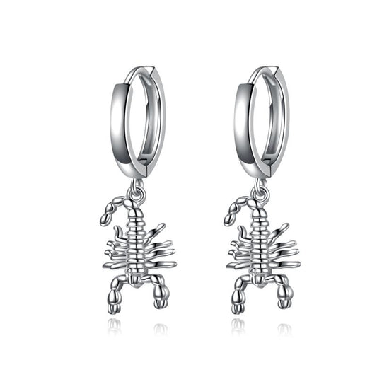 Sterling Silver Scorpion Hanging Clip On Hoop Earrings