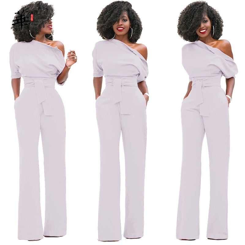 EtherealBe elegant wide leg pants romper featuring a stylish off-shoulder design and belted waist