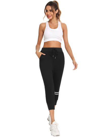 Ladies Casual Sports Color Contrast Line Cropped Pants