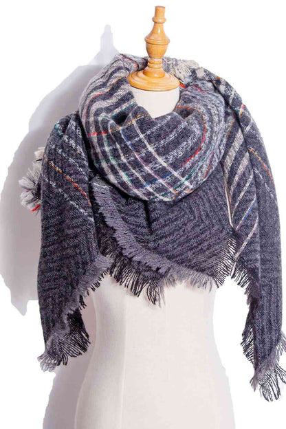 Plaid Raw Hem Polyester Scarf