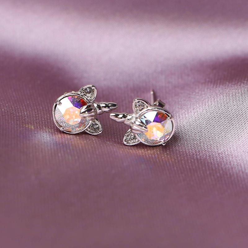 Sterling Silver Unicorn Earrings Aurore Boreale Crystal from Austria Hypoallergenic Stud Earrings Gifts for Women
