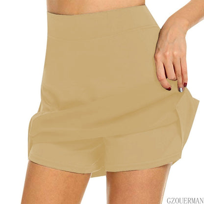 Beige high waist casual sports solid color skirt shorts with hidden shorts ideal for active wear