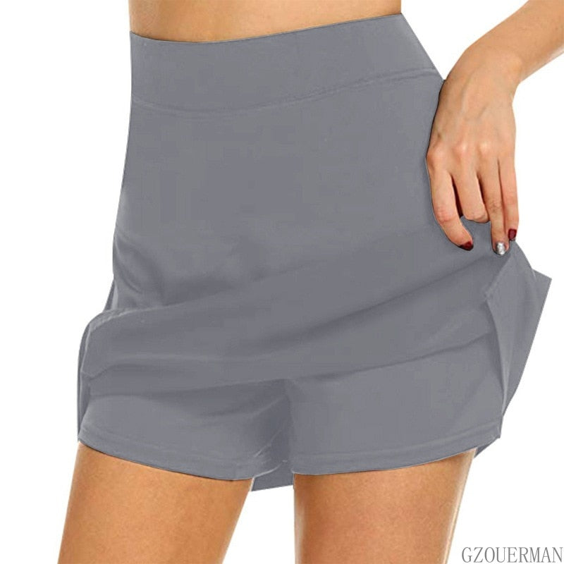 EtherealBe gray high waist casual sports solid color skirt shorts with built in shorts and side pocket