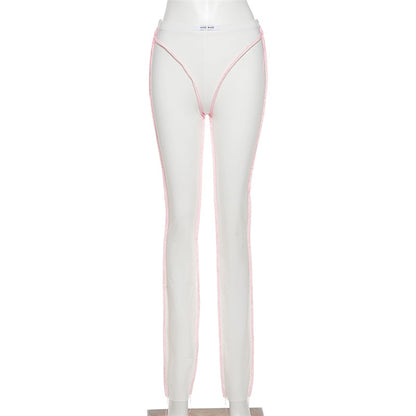 EtherealBe sheer white mesh athleisure shape wear yoga pants with pink contrast seams on mannequin