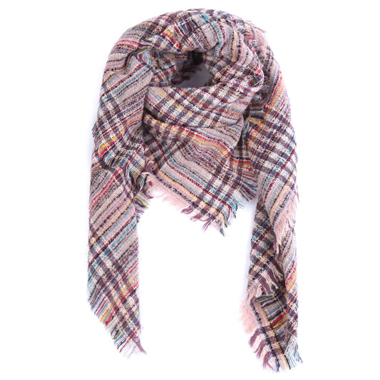 Ladies Circle Gauze Plaid Bristle Square Scarf