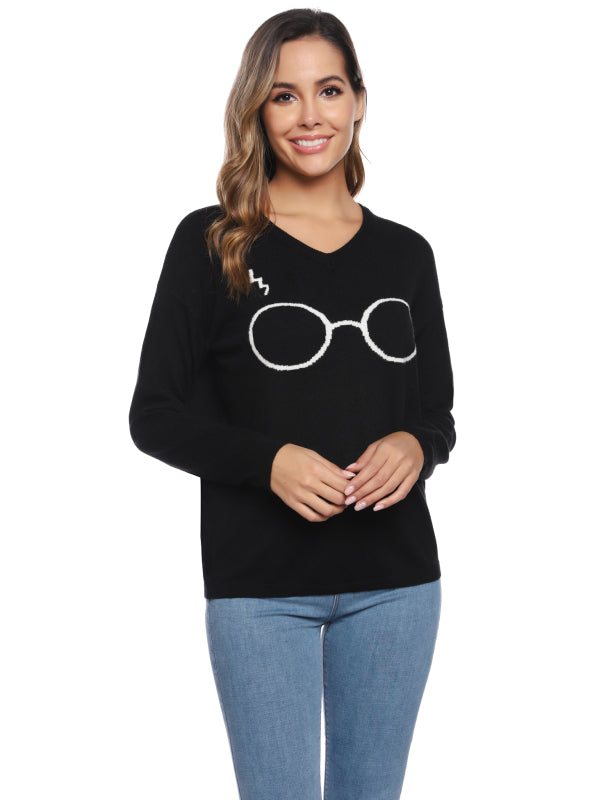Women's Loose Glasses Sweater