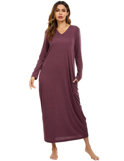Ladies V-Neck Long Sleeve Nightdress