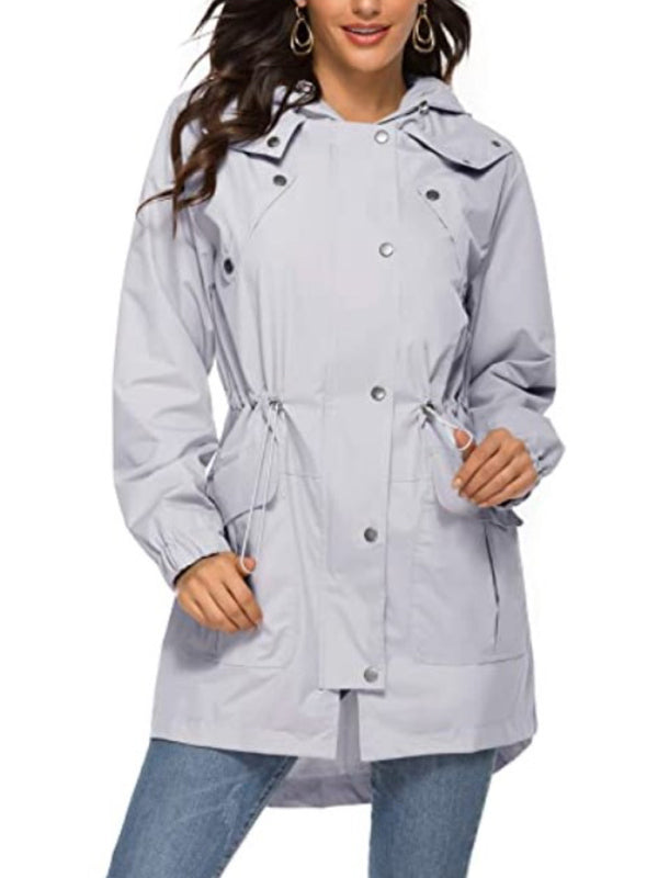 Waterproof Hooded Casual Mid-Length Windbreaker Jacket
