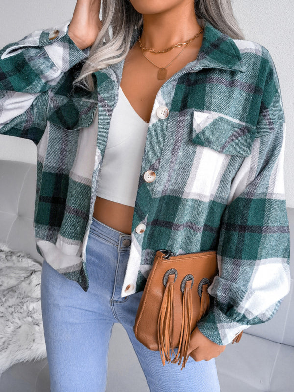 Women’s Thick Collared Plaid Flannel Cardigan With Button Front And Front Pockets