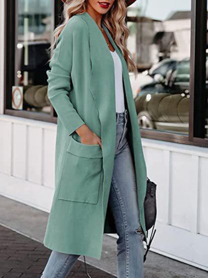 Women’s Casual Overcoat With Large Front Pockets And Folded Collar