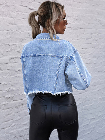 Womens’ Spread Collar Crop Denim Jacket