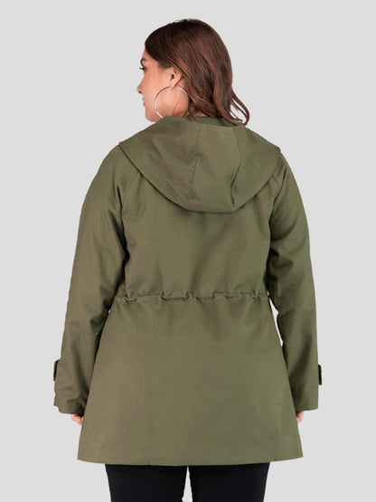 Women’s Solid Color Plus Size Two Pockets At Hips Hooded Raincoat