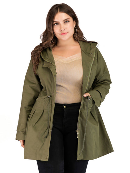 Women’s Solid Color Plus Size Two Pockets At Hips Hooded Raincoat