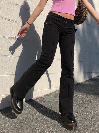 EtherealBe slim fit flare pants with pockets, featuring a stylish black design and casual flair