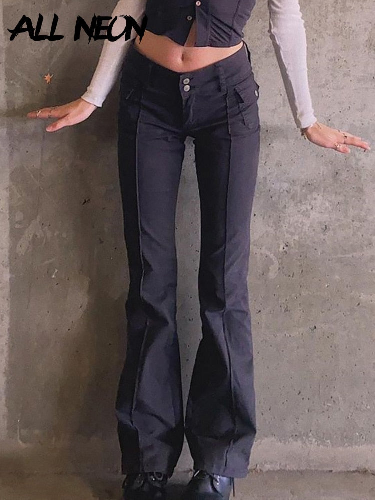 EtherealBe slim fit flare pants with pockets in black, featuring a stylish and modern design