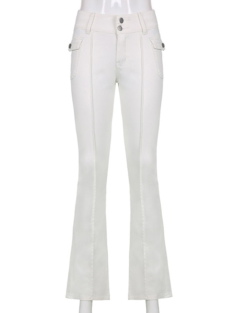 EtherealBe slim fit flare pants with pockets in white for a stylish and comfortable look