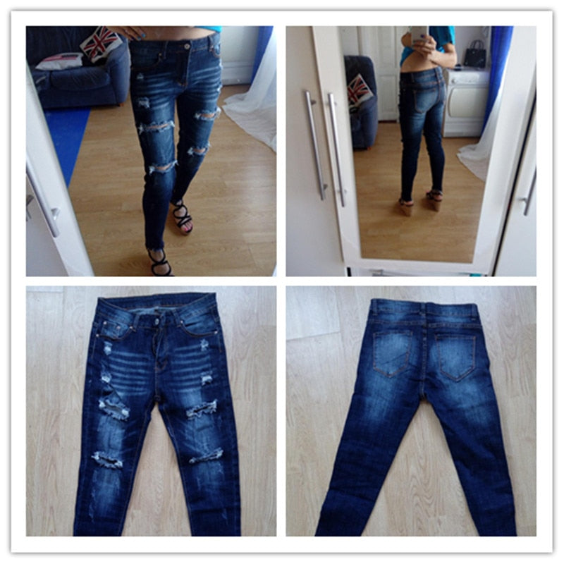 EtherealBe boyfriend ripped jeans for women dark wash distressed front and back shown on model and flat lay