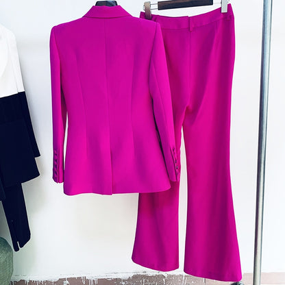 EtherealBe women's purple blazer and pants suit displayed on a hanger for a stylish look