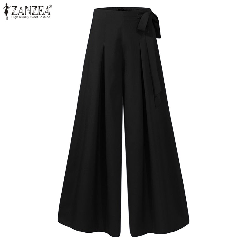 Chic fall flare trousers in black with a stylish tie waist design for a fashionable look